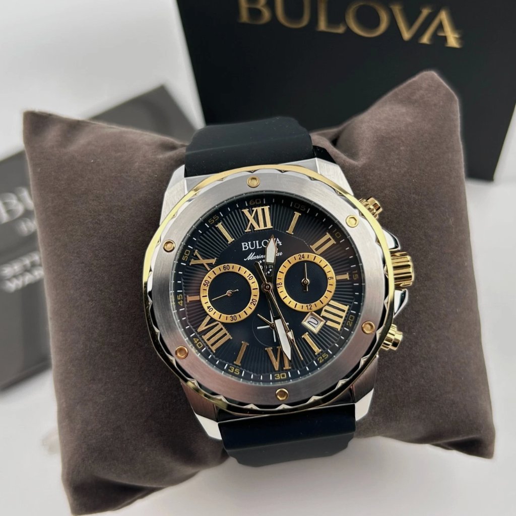 Bulova 44mm Black Rubber Strap Gold Accent Watch Bulova 44mm Black Rubber Strap Gold Accent Watch